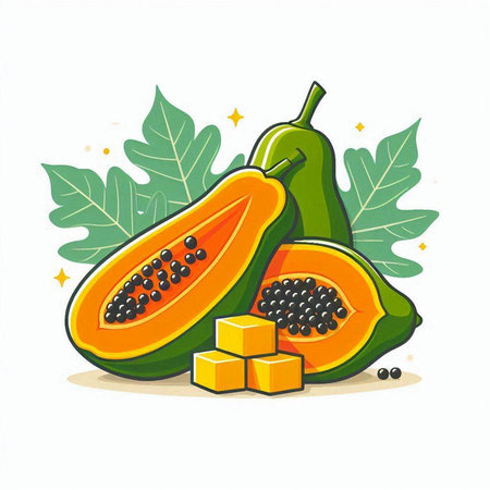 Papaya fruit vector illustration. Isolated on white background.のイラスト素材