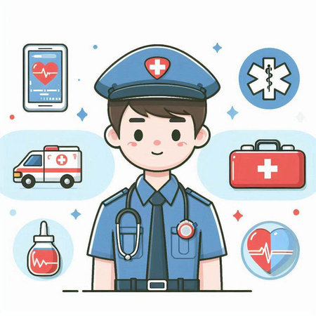 Policeman and medical icons set. Vector illustration in flat style.のイラスト素材
