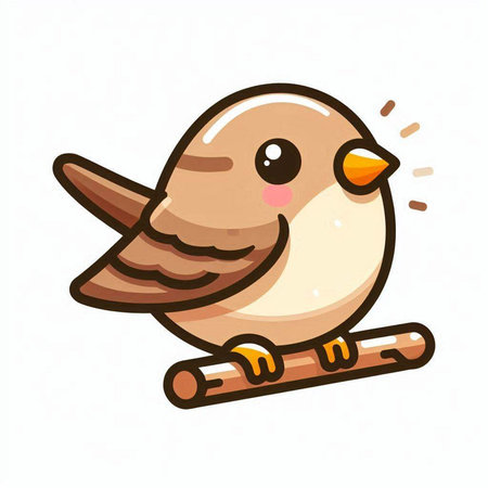 Cute little sparrow sitting on a stick. Vector illustration.のイラスト素材