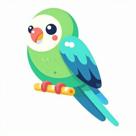 Cute green parrot on a white background. Vector illustration.のイラスト素材