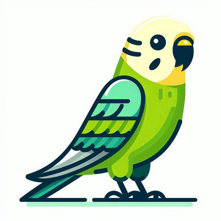 Green parrot on a white background. Vector illustration in cartoon style.のイラスト素材