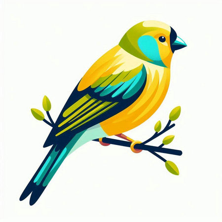 Colorful bird on a branch isolated on white background. Vector illustration.のイラスト素材