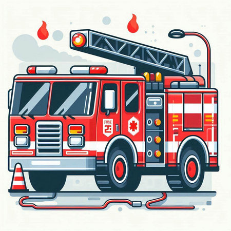 Fire engine on a white background. Vector illustration, flat style.のイラスト素材