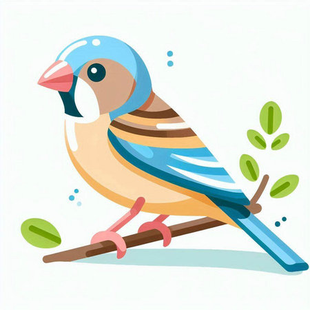 Cute little bird on a branch. Vector illustration in cartoon style.のイラスト素材