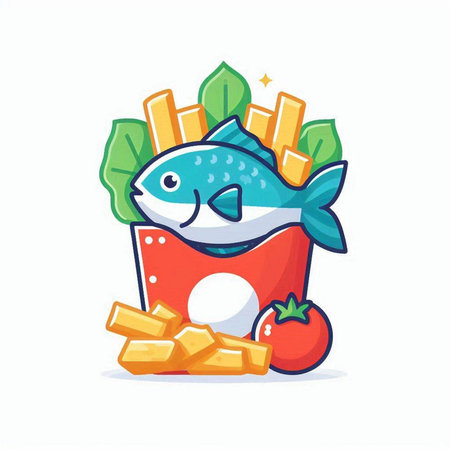 Fried fish in a box. Vector illustration in cartoon style.のイラスト素材