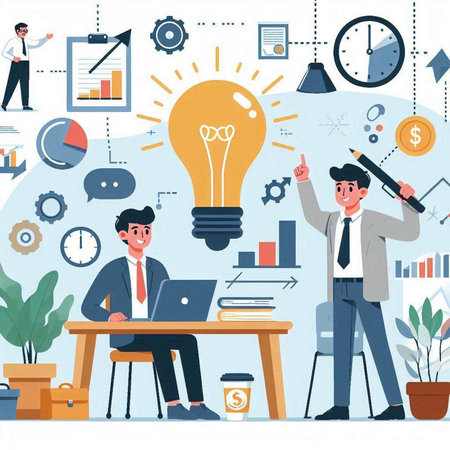 Flat design modern vector illustration concept of brainstorming, brainstorming, teamwork.のイラスト素材