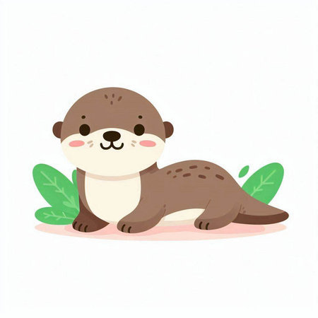 Cute otter sitting on the ground, cartoon vector illustration.のイラスト素材