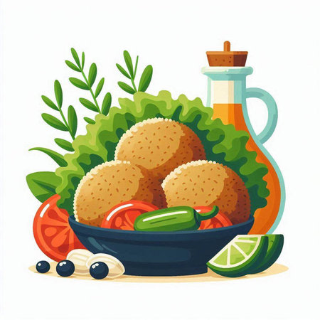 Vegetable salad with kiwi, tomatoes and cucumbers in a bowl. Vector illustration.のイラスト素材