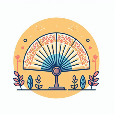 Hand fan vector illustration in flat design style. Colorful hand fan icon.のイラスト素材