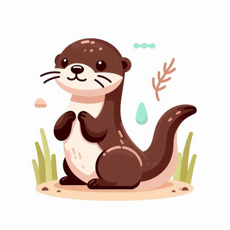 Cute little otter sitting on the ground. Vector illustration.のイラスト素材