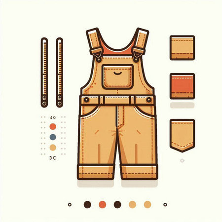 Vector illustration of a set of denim overalls and accessories for your designのイラスト素材
