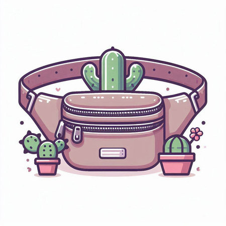 Vector illustration of a fashion bag with cactus in a pot.のイラスト素材