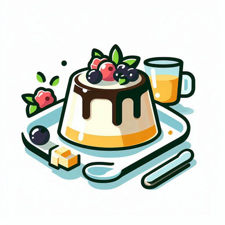 Panna cotta with fresh berries. Vector illustration in cartoon style.のイラスト素材