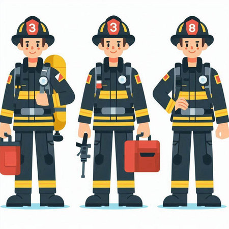 Fireman and fireman in uniform. Flat style vector illustration.のイラスト素材