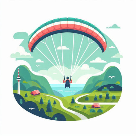 Paraglider flying in the sky. Flat style vector illustration.のイラスト素材