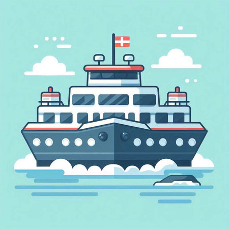 Ferry boat on the sea. Vector illustration of a flat design.のイラスト素材