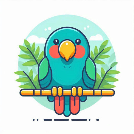 Cute parrot sitting on a bamboo branch. Vector illustration.のイラスト素材