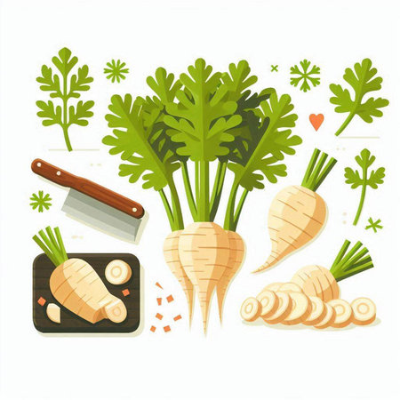 Vegetables vector illustration. Cucumber, parsnip, carrot, parsnip, celery, parsnip, parsnipのイラスト素材