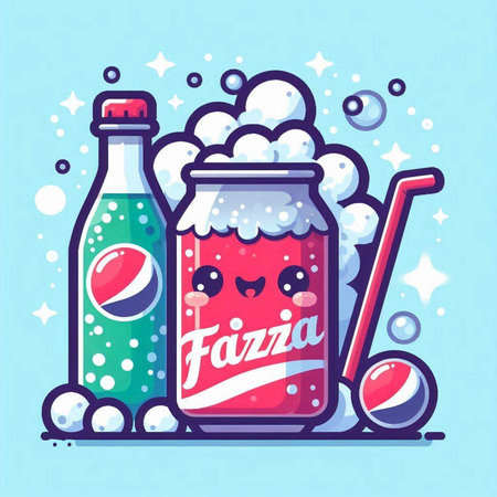 Cute cartoon soda drink character with foam and bubbles. Vector illustrationのイラスト素材