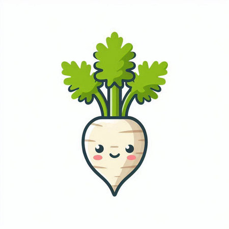Cute kawaii white radish isolated on white background. Vector illustration.のイラスト素材