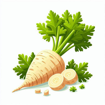 Fresh parsley root vegetable isolated on white background. Vector illustration.のイラスト素材