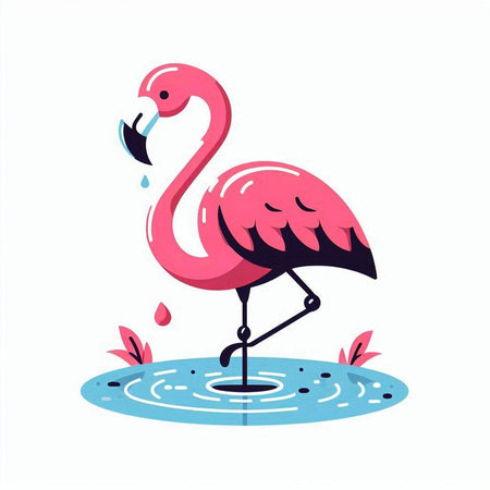 Flamingo in a puddle. Vector illustration in flat styleのイラスト素材