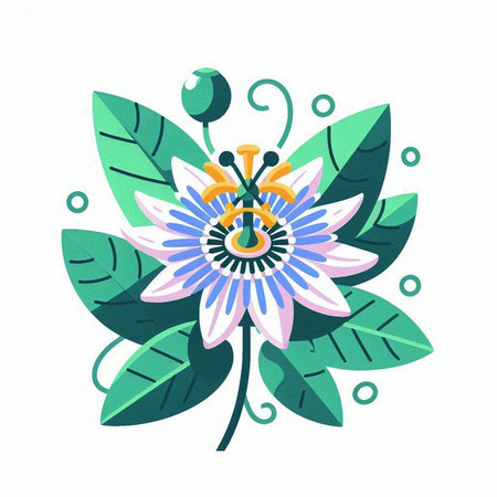 Vector illustration of a flower with leaves isolated on a white background.のイラスト素材