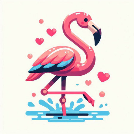 Flamingo. Vector illustration in flat style. Pink flamingo.のイラスト素材