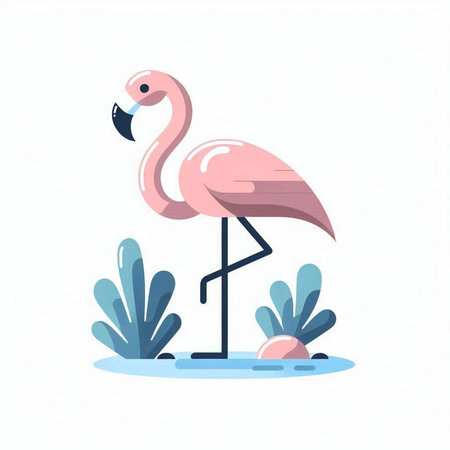 Flamingo flat vector illustration. Exotic bird in water park.のイラスト素材
