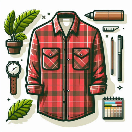 Vector illustration of a man's checkered shirt and accessories.のイラスト素材