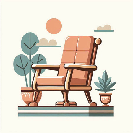 Comfortable armchair in the garden. Vector illustration in flat styleのイラスト素材
