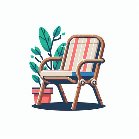 Comfortable armchair in the garden. Vector illustration in flat styleのイラスト素材