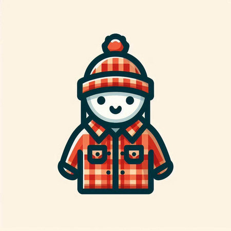 Vector illustration of a girl in a warm winter hat and plaid shirtのイラスト素材