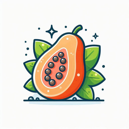 Papaya fruit vector illustration. Exotic tropical fruit icon.のイラスト素材
