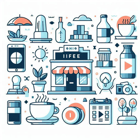 Line art vector set of coffee shop, cafe and restaurant icons.のイラスト素材