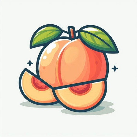 Peach fruit cartoon vector illustration. Cute peach fruit icon.のイラスト素材