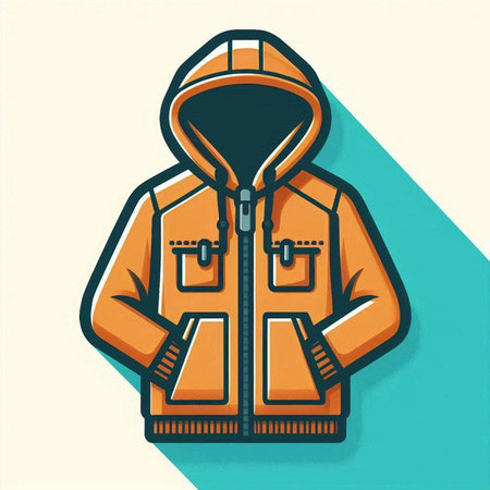 Winter jacket with a hood on a light background. Vector illustration.のイラスト素材
