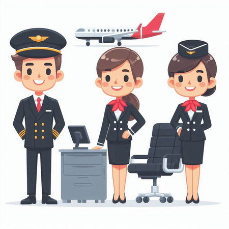 Air hostess in uniform. Air hostess, stewardess, pilot, stewardess. Vector illustrationのイラスト素材