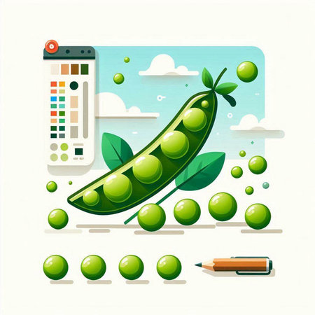 Pods of green peas. Vector illustration in a flat style.のイラスト素材