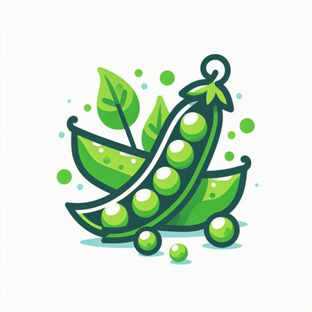 Green peas with leaves isolated on a white background. Vector illustration.のイラスト素材