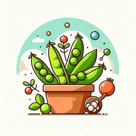 Green peas in a pot on a white background. Vector illustration.のイラスト素材