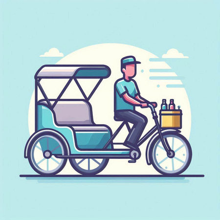 Courier in a tuk-tuk. Vector illustrationのイラスト素材