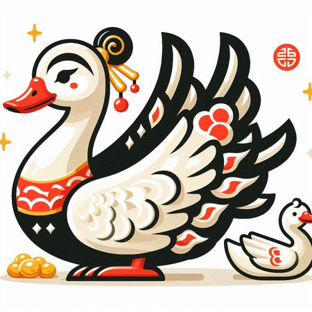Chinese New Year Greeting Card with Duck. Vector illustration.のイラスト素材