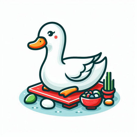 Illustration of a duck on a seesaw. Vector illustration.のイラスト素材