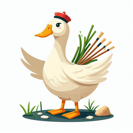 Vector illustration of a goose with a bunch of grass on a white backgroundのイラスト素材