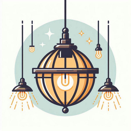 Retro chandelier with light bulbs. Vector illustration in vintage style.のイラスト素材