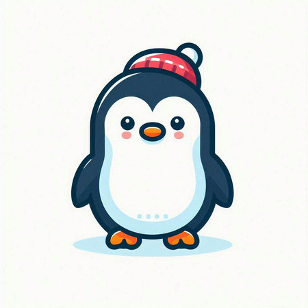 Cute penguin in a hat on a white background. Vector illustration.のイラスト素材