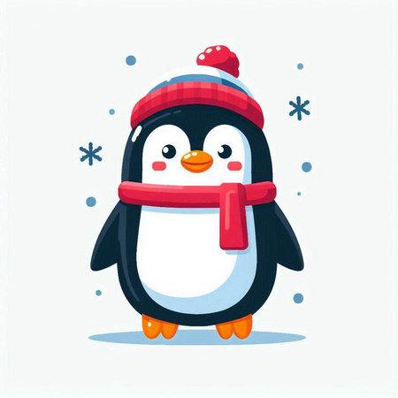 Cute penguin in a hat, scarf and mittens. Vector illustration.のイラスト素材