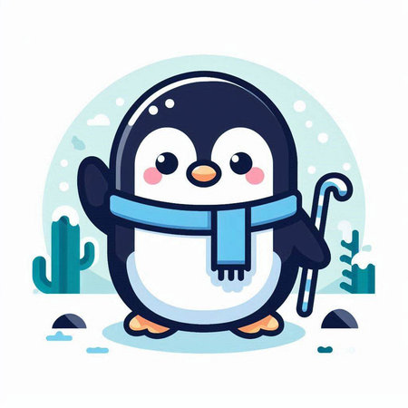 Cute penguin with scarf. Vector illustration in cartoon style.のイラスト素材