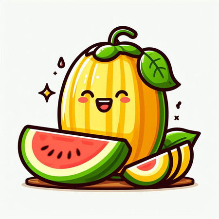 Cute cartoon kawaii watermelon character. Vector illustration.のイラスト素材